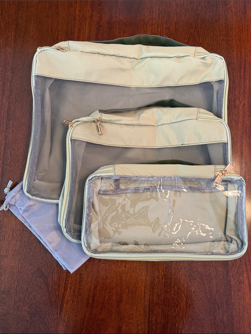 Travel Packing Cube Set (4 Pieces) - Sage/Gold